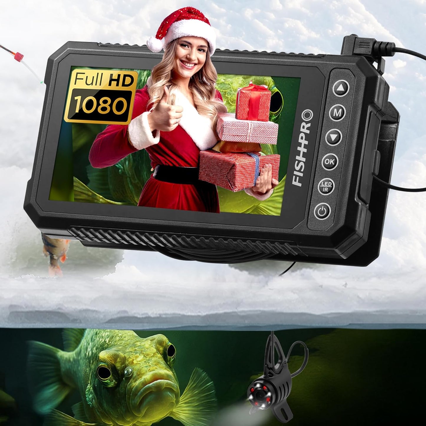 (2024 Upgrade) HD 1080P Underwater Fishing Camera 4.5''-(NO Need Learn) Ice Fishing Camera (Plug & Play) W/ 5,000Mah Li-Battery & USB-C Power, IR&LED for Dark, Fish Finder, 20M/66Ft