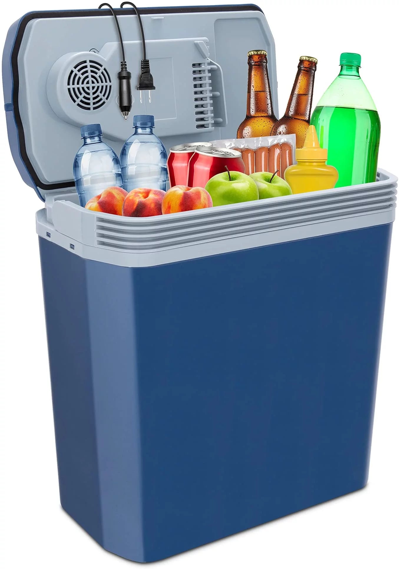 24L Portable Thermoelectric Cooler & Warmer, 12V Plug-In, 40°-130°F Temp Range, Soda Capacity (Blue)