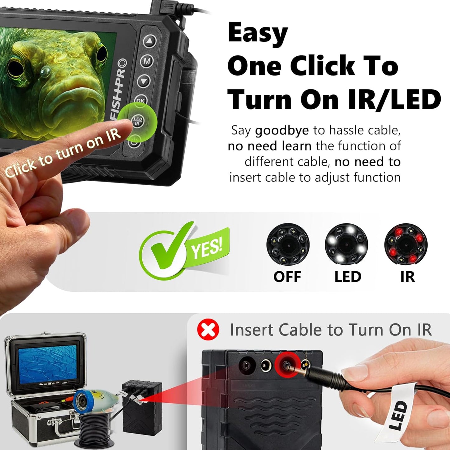(2024 Upgrade) HD 1080P Underwater Fishing Camera 4.5''-(NO Need Learn) Ice Fishing Camera (Plug & Play) W/ 5,000Mah Li-Battery & USB-C Power, IR&LED for Dark, Fish Finder, 20M/66Ft