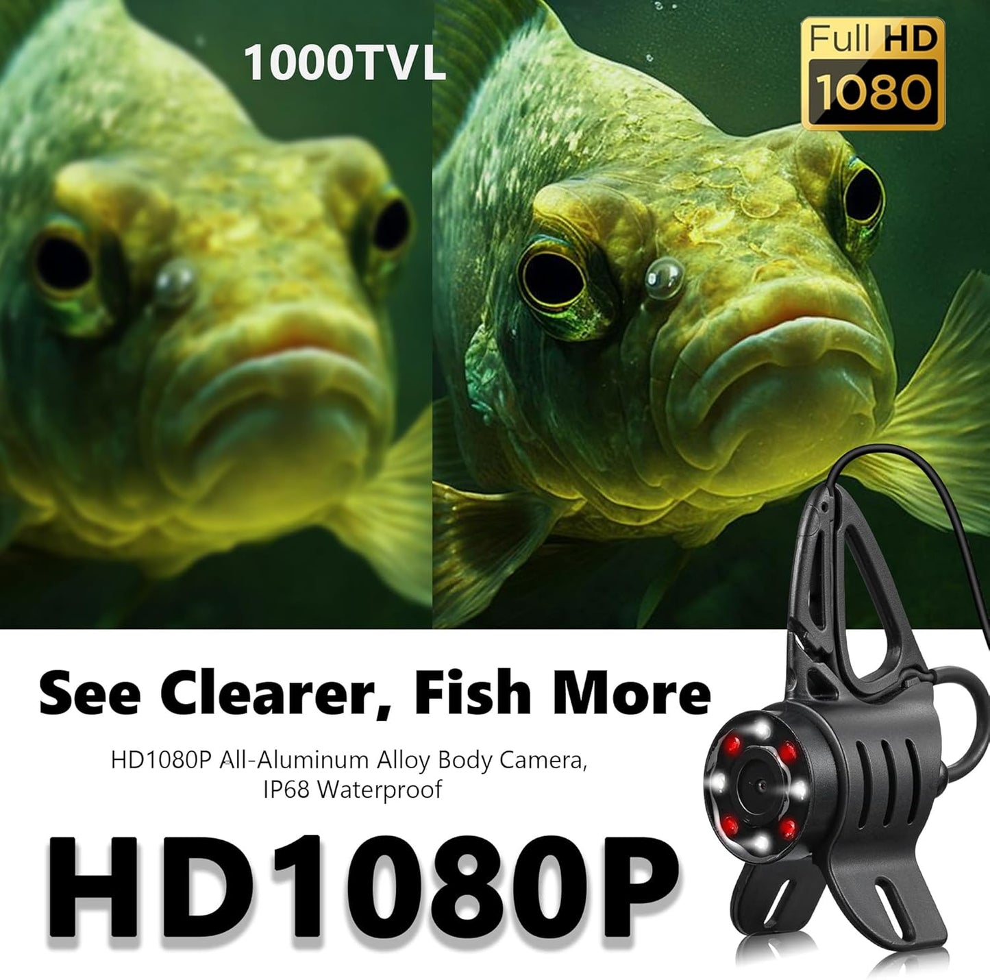 (2024 Upgrade) HD 1080P Underwater Fishing Camera 4.5''-(NO Need Learn) Ice Fishing Camera (Plug & Play) W/ 5,000Mah Li-Battery & USB-C Power, IR&LED for Dark, Fish Finder, 20M/66Ft