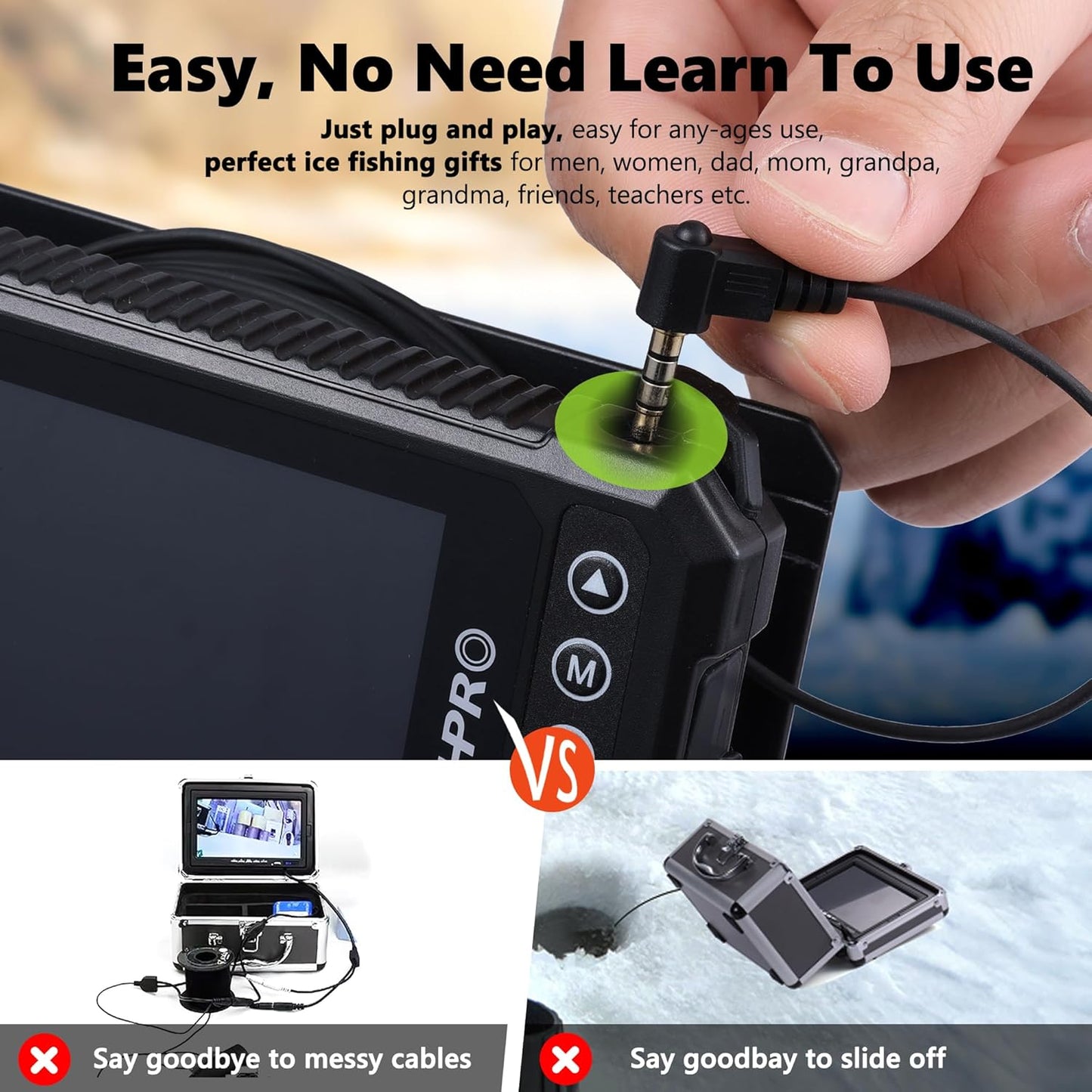 (2024 Upgrade) HD 1080P Underwater Fishing Camera 4.5''-(NO Need Learn) Ice Fishing Camera (Plug & Play) W/ 5,000Mah Li-Battery & USB-C Power, IR&LED for Dark, Fish Finder, 20M/66Ft