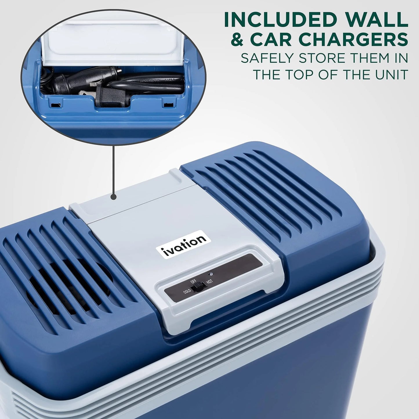 24L Portable Thermoelectric Cooler & Warmer, 12V Plug-In, 40°-130°F Temp Range, Soda Capacity (Blue)
