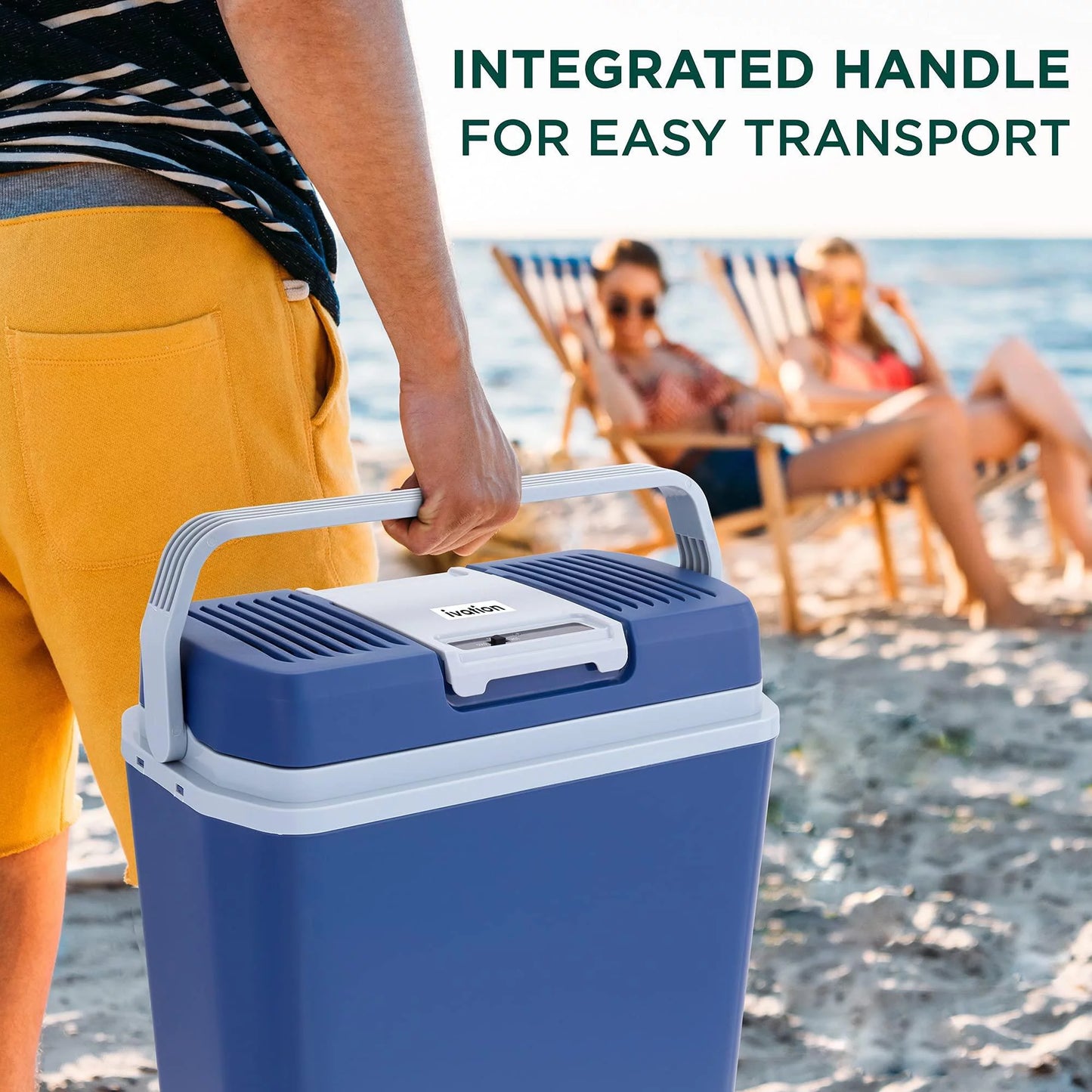 24L Portable Thermoelectric Cooler & Warmer, 12V Plug-In, 40°-130°F Temp Range, Soda Capacity (Blue)