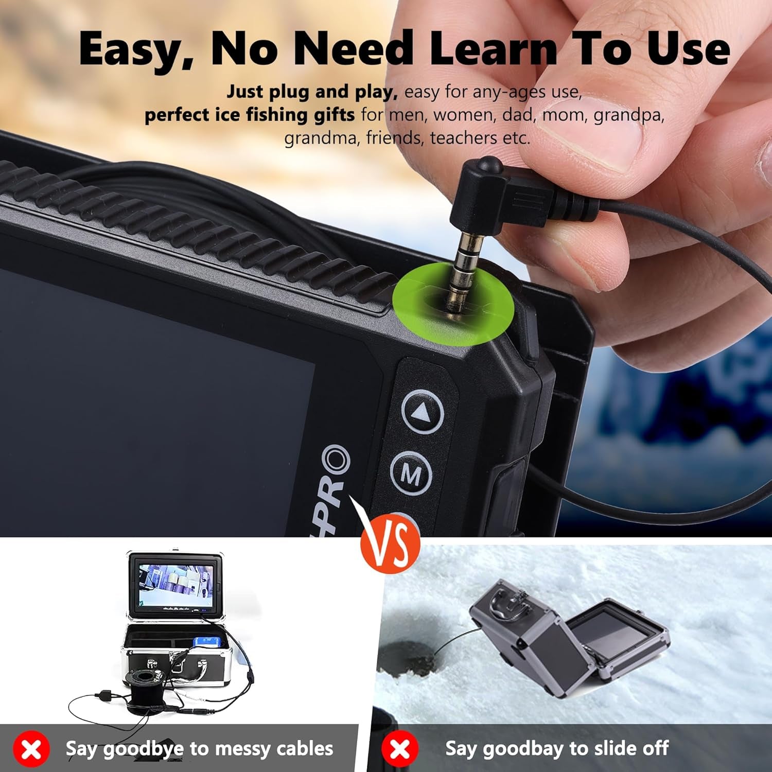 (2024 Upgrade) HD 1080P Underwater Fishing Camera 4.5''-(NO Need Learn) Ice Fishing Camera (Plug & Play) W/ 5,000Mah Li-Battery & USB-C Power, IR&LED for Dark, Fish Finder, 20M/66Ft